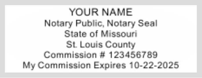 Missouri Notary Shiny Orange Body Stamp, Sample Impression Image Missouri Notary Shiny Orange Body Stamp, Sample Impression Image